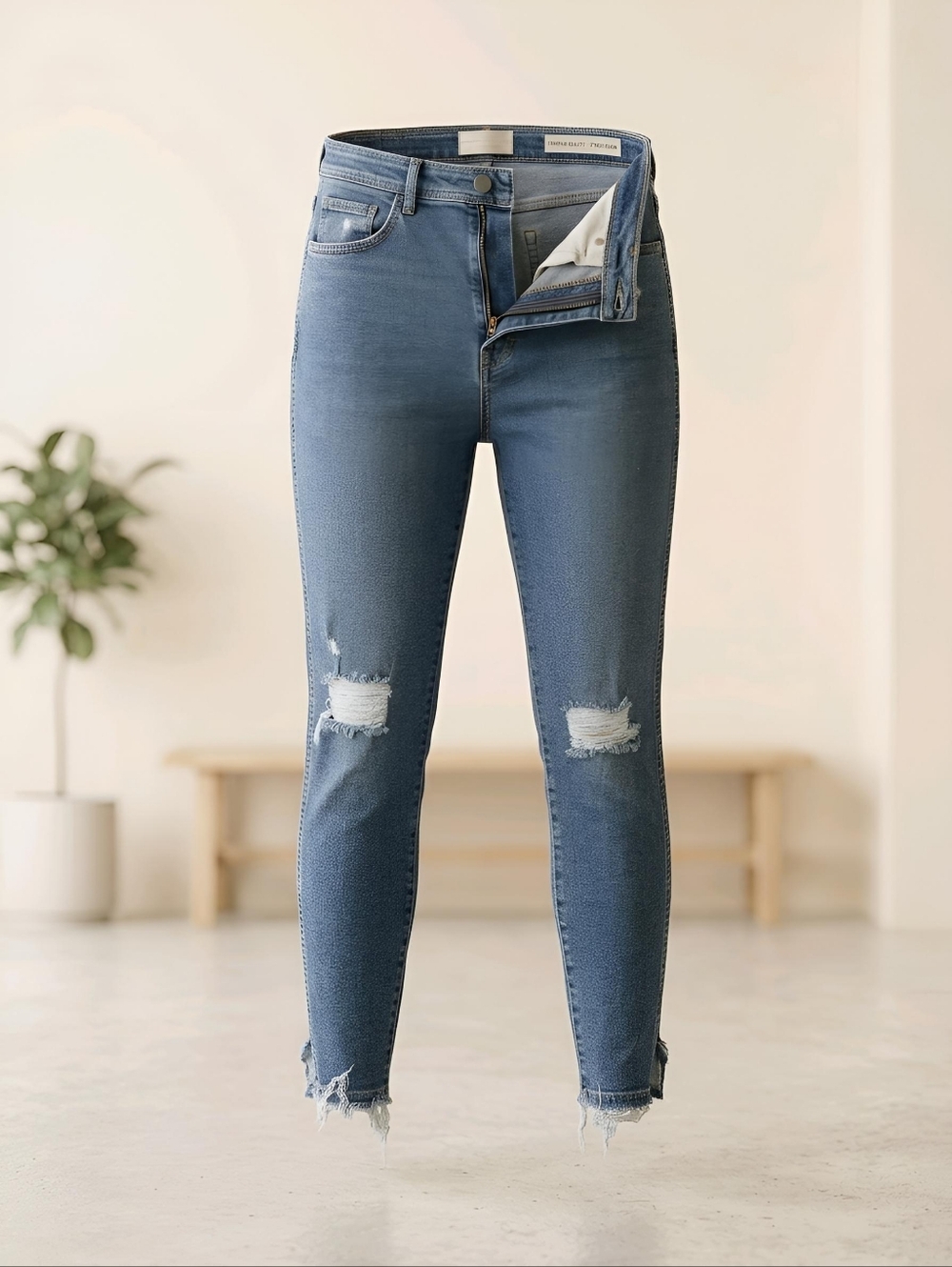 EVERLANE The Way-High Skinny Jean Distressed Ripped Blue Denim Size 31 Regular